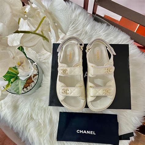 white chanel sandals|white sandals flat heel.